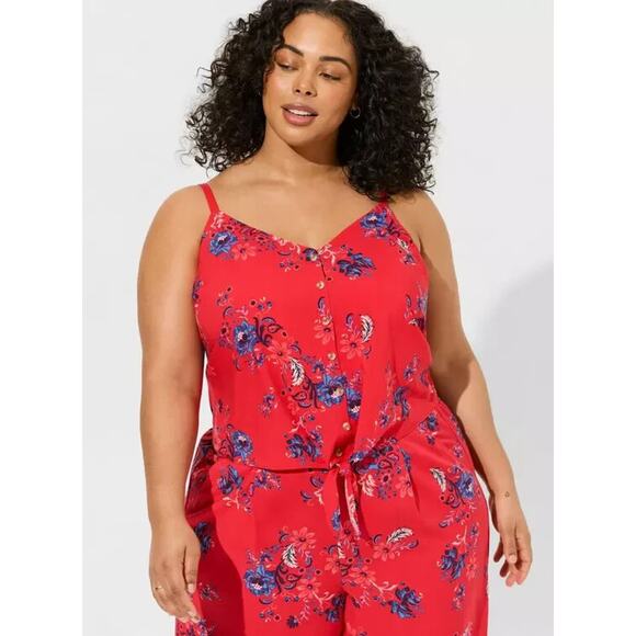 Torrid Washable Challis Button Down Tie Front Crop Top in Jaco Lollipop 2X NWT - Picture 1 of 11